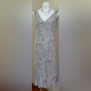JONES NEW YORK SIGNATURE Gray White Paisley Beaded Front & Back Dress Sz 16W.